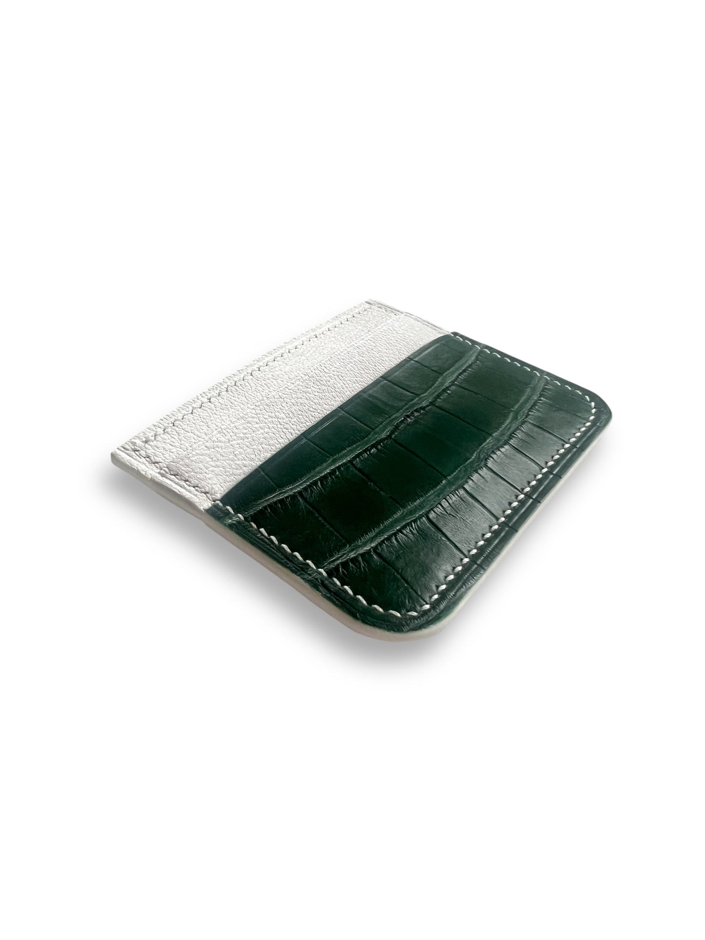 Echo wallet in alligator with chèvre, handcrafted by Jon Brady USA.