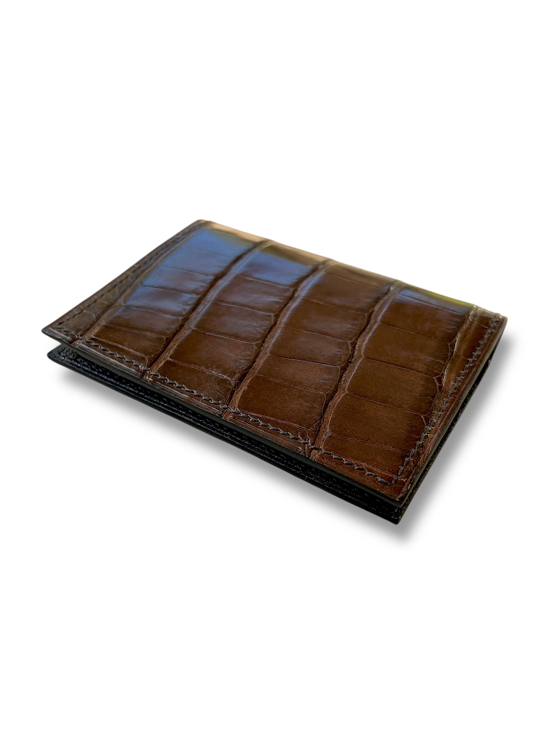 Camden wallet in alligator with chèvre interior, handcrafted by Jon Brady USA.