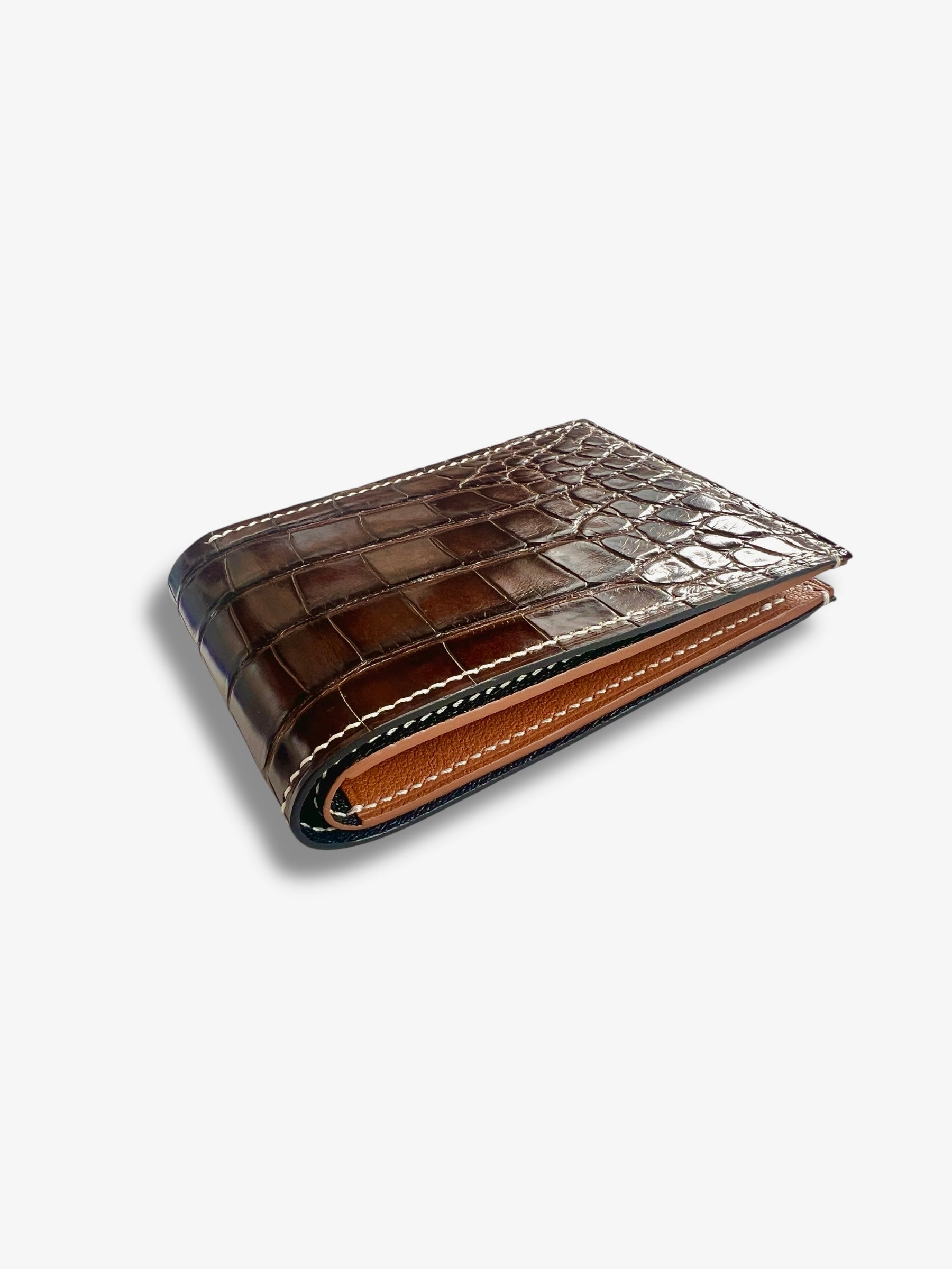 Ashford wallet in alligator with chèvre interior, handcrafted by Jon Brady USA.