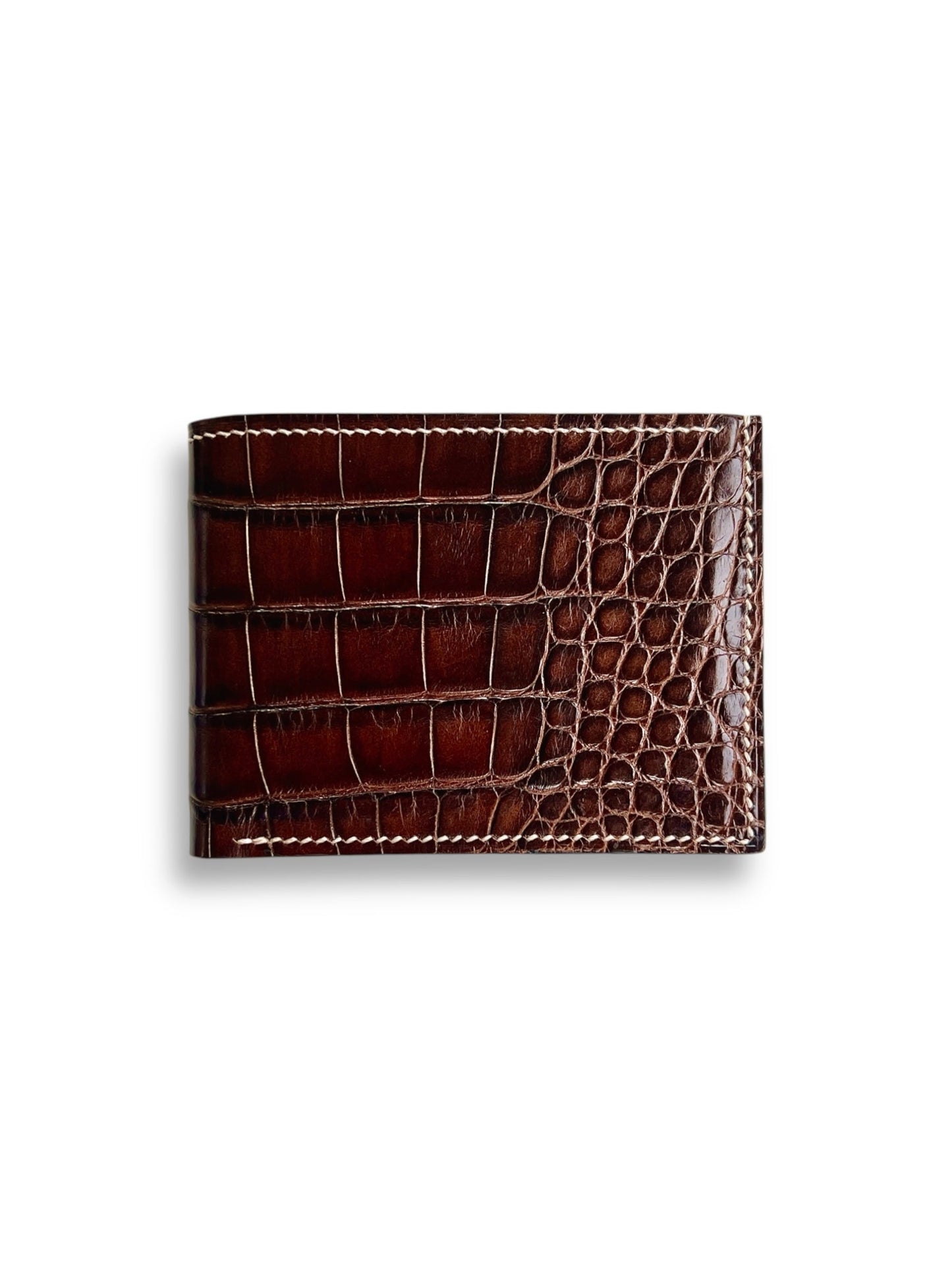 Ashford wallet in alligator with chèvre interior, handcrafted by Jon Brady USA.