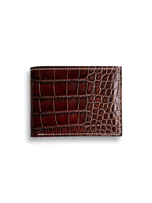 Ashford wallet in alligator with chèvre interior, handcrafted by Jon Brady USA.