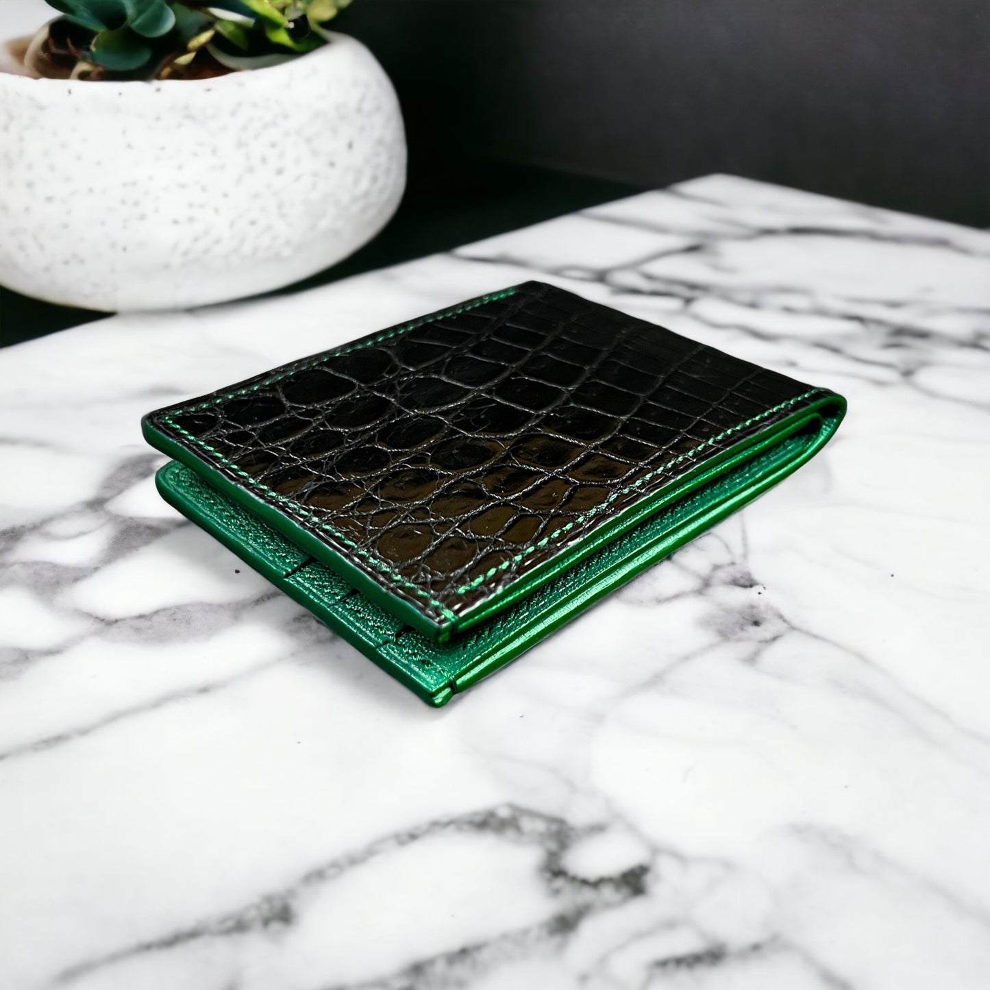 Black Gator and Green Chèvre Bifold