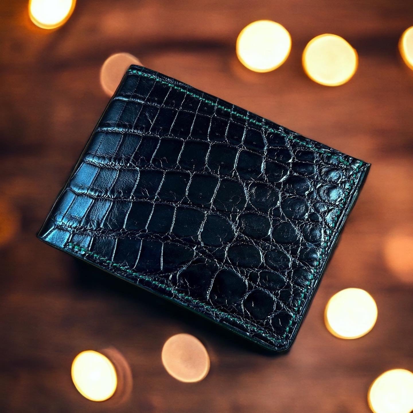 Black Gator and Green Chèvre Bifold